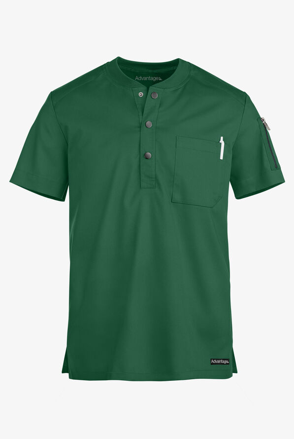 Advantage STRETCH Men's 2-Pocket Short Sleeve Henley Scrub Top - Hunter - 1
