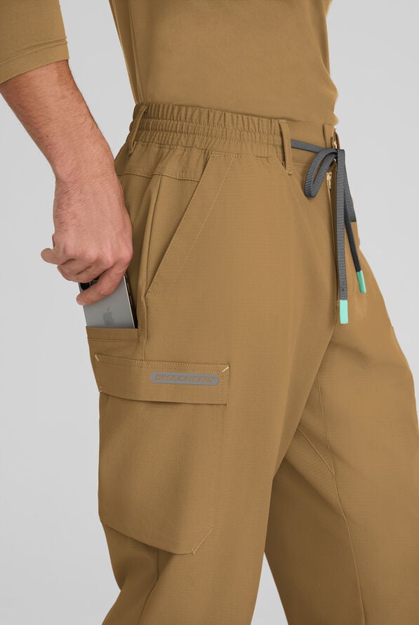 Skechers by Barco Ripstop Station Terrain Men's 6-Pocket STRETCH Straight Leg Cargo Scrub Pants - Duffle - 2