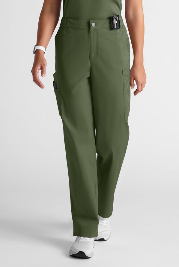 Butter-Soft STRETCH Women's 8-Pocket Cargo Button Front Pant With Fly Scrub Pants - Light Olive - 1