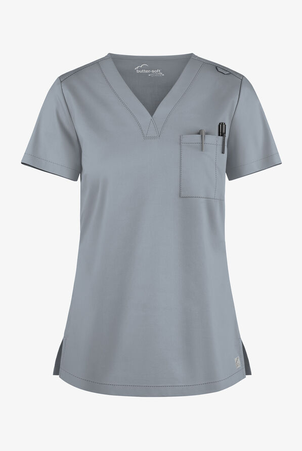 Blusa m&eacute;dica Butter-Soft STRETCH con cuello en V y 2 bolsillos para mujer - Silver - 1