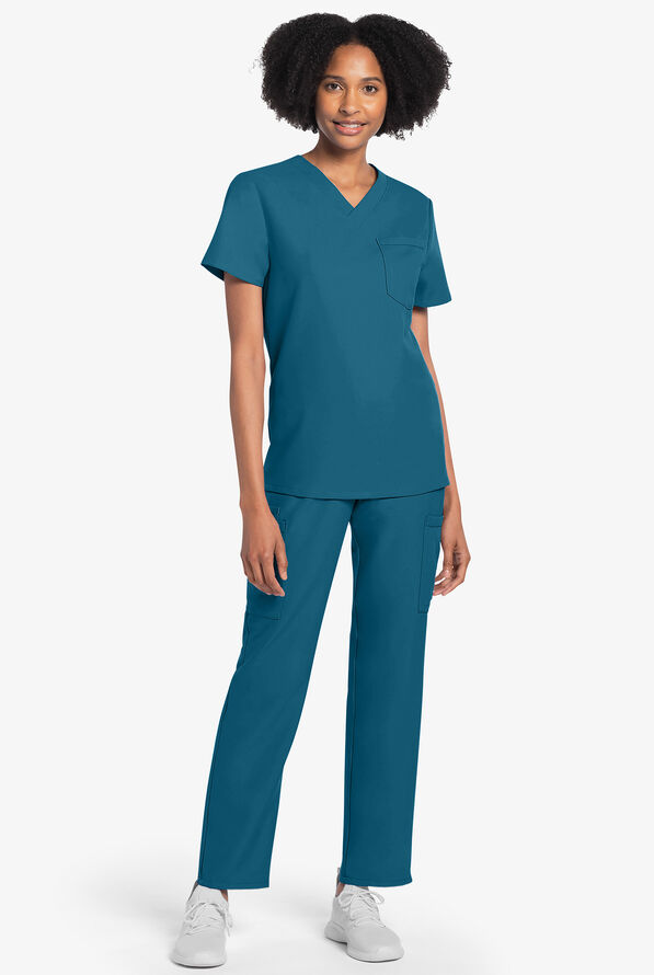Blusa m&eacute;dica unisex Cherokee Workwear Originals Ultra con cuello en V y 1 bolsillo - Caribbean Blue - 4