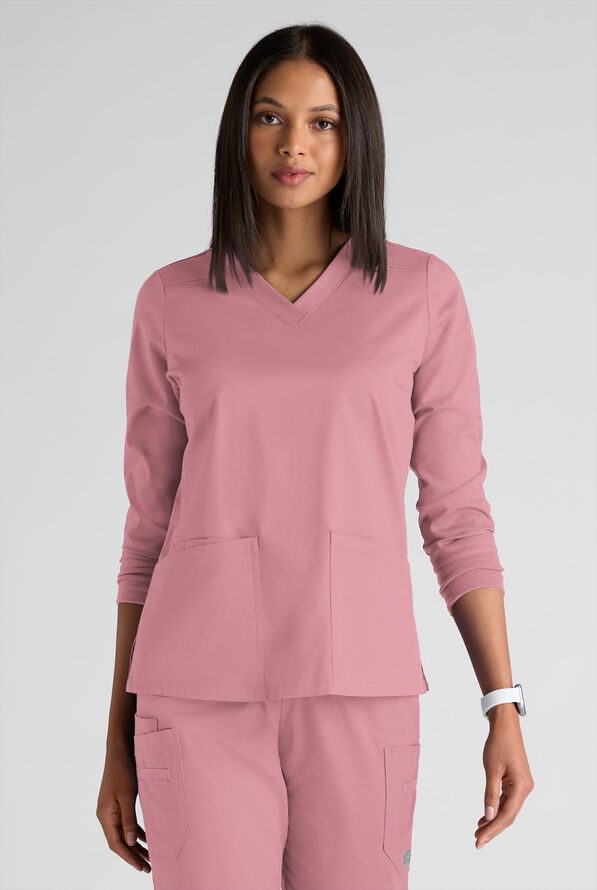 Butter-Soft STRETCH Women's 5-Pocket 3/4" Sleeve V-Neck Scrub Top - Cosmo Pink - 1