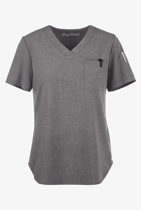 Easy STRETCH Chloe Women's 3-Pocket V-Neck Tuck-In Scrub Top - Graphite Heather - 1