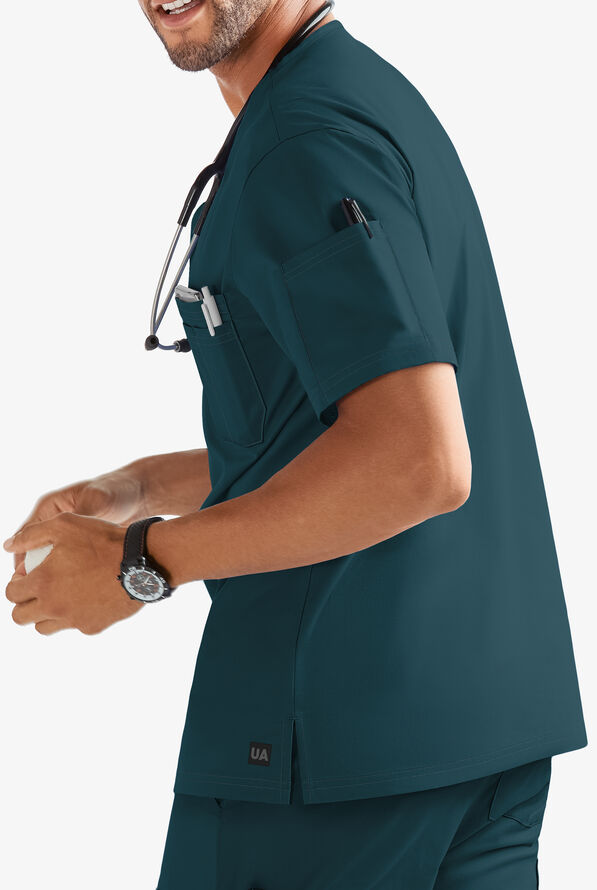 Butter-Soft STRETCH Men's 4-Pocket V-Neck Scrub Top - Caribbean Blue - 2