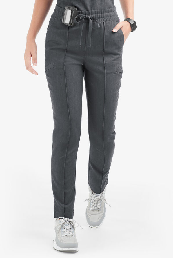 Movement by Butter-Soft Capricorn Women’s 7-Pocket Skinny Pintuck Scrub Pants - Charcoal Heather - 1