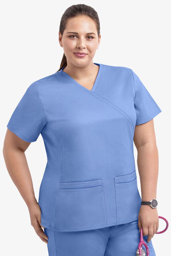Butter-Soft STRETCH Scrubs Plus Size Knit Side Panel Top - Ceil Blue - 1