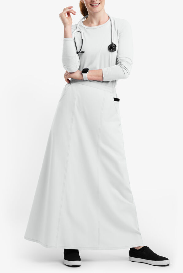 Falda m&eacute;dica estilo acampanada Butter-Soft Originals al tobillo con 4 bolsillos para mujer - White - 4