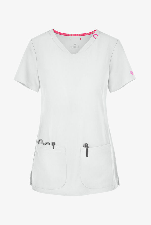 Med Couture Amp Women's 3-Pocket STRETCH V-Neck Scrub Top - White - 1
