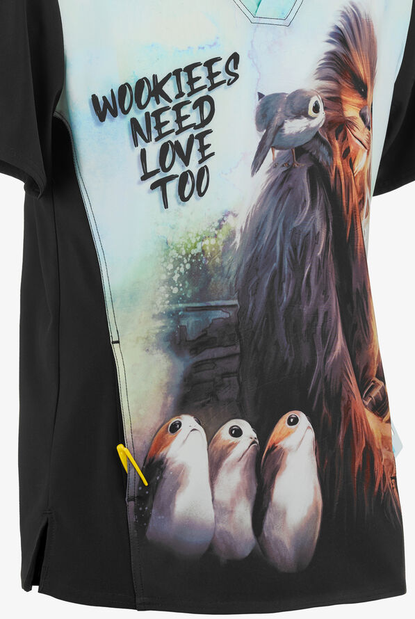 Cherokee Tooniforms Star Wars Chewie Men's 1-Pocket V-Neck Print Scrub Top - null - 3