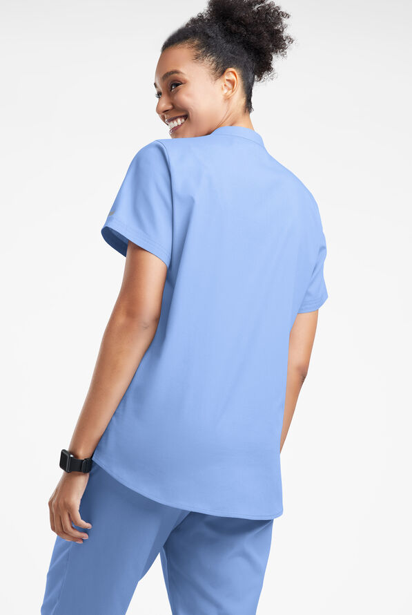 Strictly Scrubs Women's 6-Pocket Mandarin Collar Scrub Top - Ceil Blue - 3