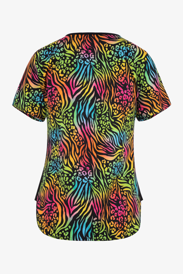 Zavate Ava Therese Bold Moves Animal Women's 2-Pocket STRETCH V-Neck Print Scrub Top - null - 2