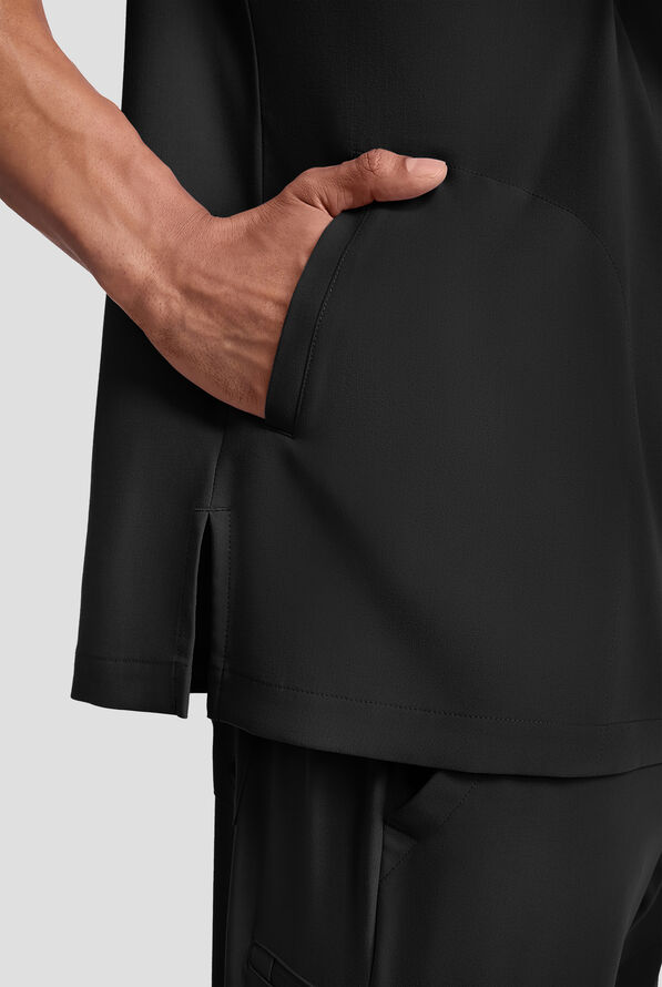 Healing Hands Quest Aidan Men's 3-Pocket STRETCH Shirt Collar Scrub Top - Black - 5