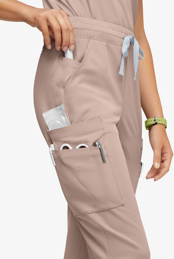 ReSurge Topaz Women's 11-Pocket Drawstring Scrub Pants - Petite - Mocha Meringue - 3