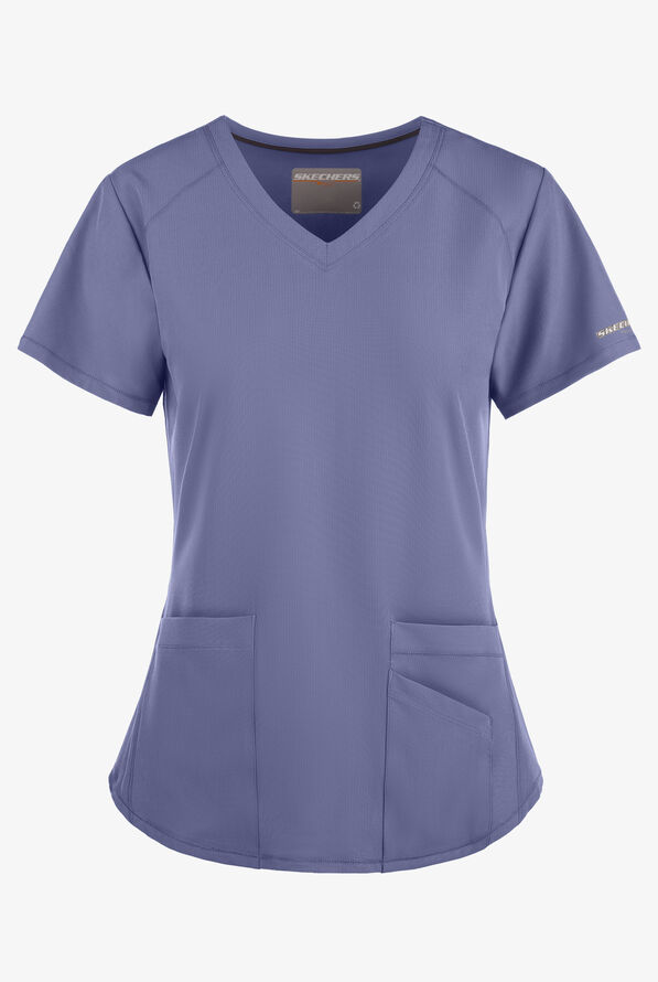 Skechers by Barco Breeze Women's 3-Pocket STRETCH V-Neck Scrub Top - Ceil Blue - 1