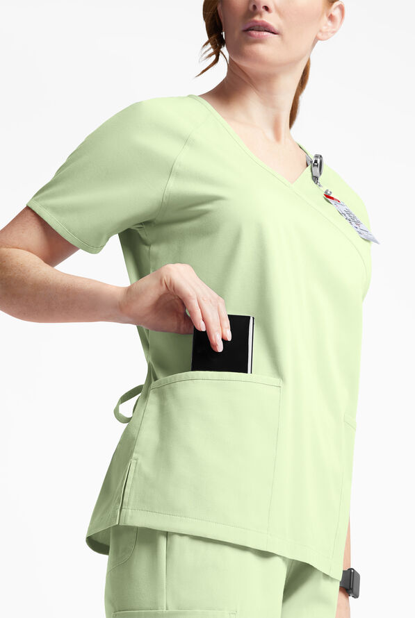 Butter-Soft Originals Women's 3-Pocket Mock Wrap Scrub Top - Spring Mint - 4