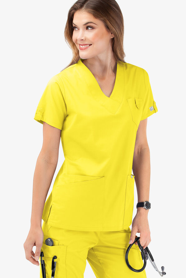 Butter-Soft STRETCH Women's 6-Pocket V-Neck Scrub Top - Bright Daffodil - 6