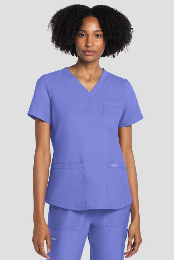 Cherokee Workwear Originals Ultra Women's 3-Pocket V-Neck Scrub Top - Ceil Blue - 2