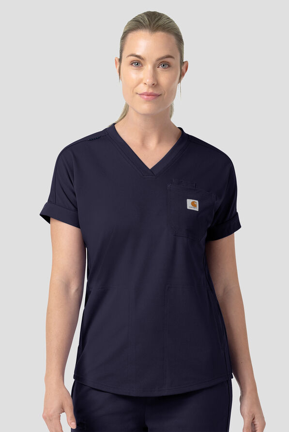 Carhartt Force&reg; Cross-Flex Knits Women's 5-Pocket STRETCH V-Neck Scrub Top - Navy - 2