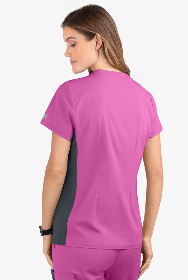 Butter-Soft STRETCH Women's 3-Pocket Contrast Scrub Top - Rosebud/Pewter - 4