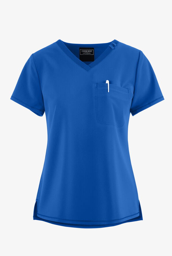 Cherokee Women's 1Pocket STRETCH RibKnit Tuck In VNeck Scrub Top, Nursing Tops