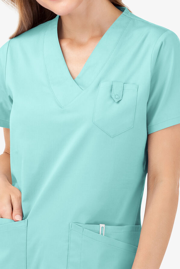 Butter-Soft STRETCH Women's 6-Pocket V-Neck Scrub Top - Aqua Moon - 3