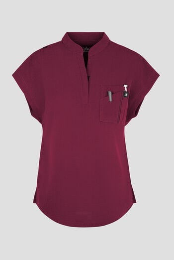 Blusa m&eacute;dica koi Solis Catrin STRETCH con cuello en V con cremallera y tapeta en contraste y 1 bolsillo para mujer
