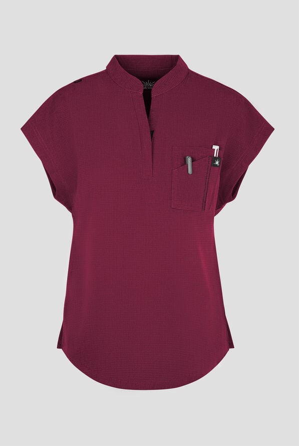 Blusa m&eacute;dica koi Solis Catrin STRETCH con cuello en V con cremallera y tapeta en contraste y 1 bolsillo para mujer - Wine - 1