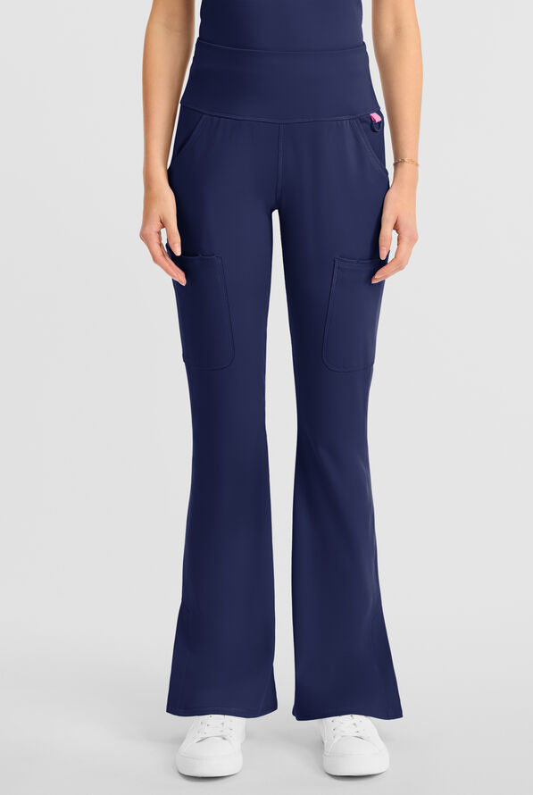 Med Couture Amp Knit Women's 5-Pocket STRETCH High-Rise Yoga Waistband Flare Leg Scrub Pant - Navy - 1