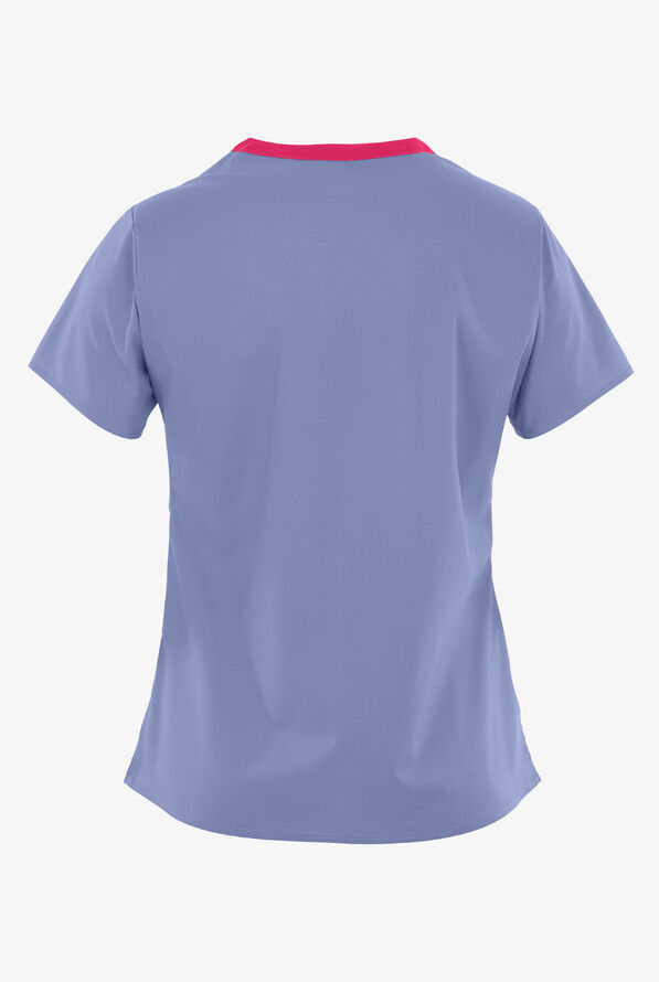 Blusa m&eacute;dica WonderWink WonderFLEX Verity STRETCH rica en algod&oacute;n con cuello en V y 4 bolsillos para mujer - Ceil/Papaya - 4