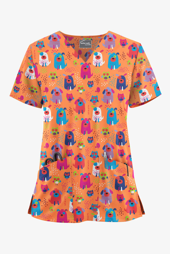 Blusa m&eacute;dica Butter-Soft STRETCH Yard Friends Apricot Crush con cuello en V y 2 bolsillos para mujer - null - 1