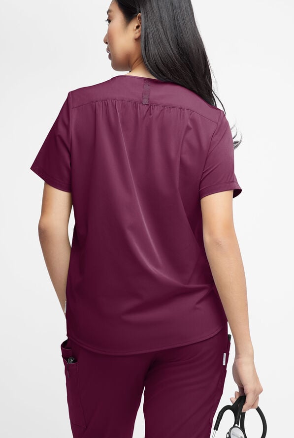 WhisperLite Alba Women's 3-Pocket Notched Neck Scrub Top - Wine - 2
