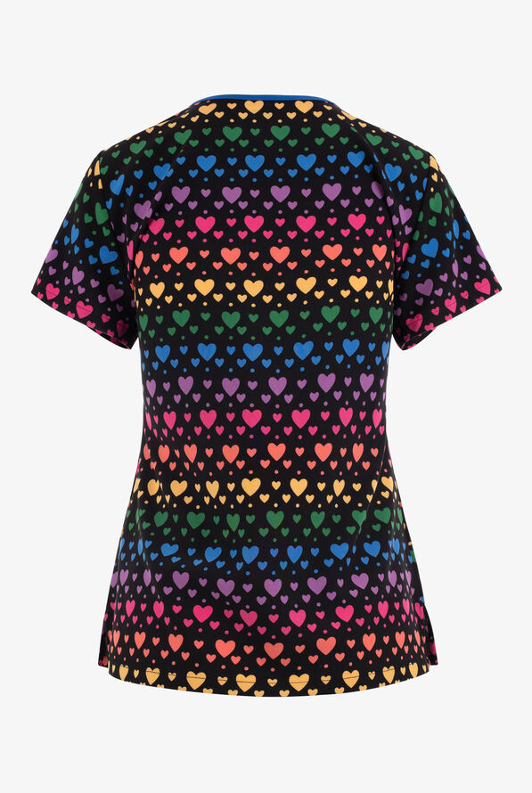 Med Couture Rainbow Heart Women's  2-Pocket STRETCH V-Neck Print Scrub Top - null - 2