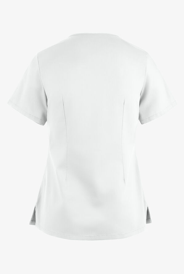 Blusa m&eacute;dica UA Butter-Soft STRETCH con lazos entrecruzados y 4 bolsillos para mujer - White - 4