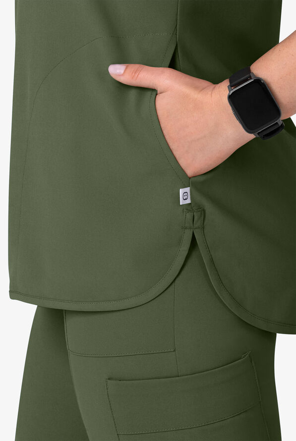 Wink Renew Women's 3-Pocket STRETCH Dolman Notch Sleeve Y-Neck Scrub Top - Olive - 3