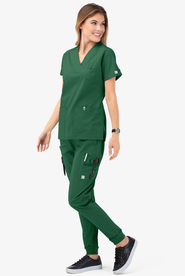 Butter-Soft STRETCH Women's 6-Pocket V-Neck Scrub Top - Hunter - 7