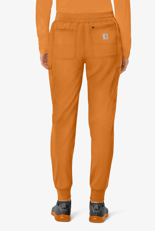 Carhartt Cross-Flex Force Women's 8-Pocket STRETCH Knit Cuff Cargo Jogger Scrub Pants - Petite - Fox Brown - 2