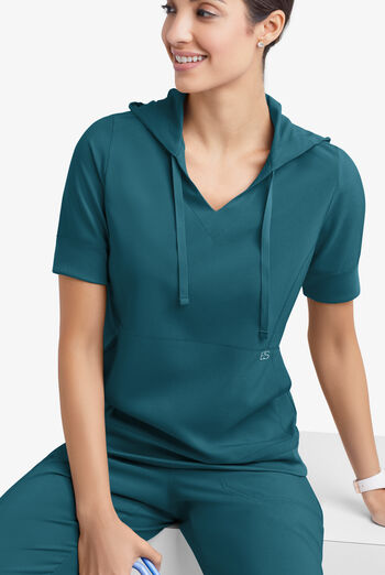 Easy STRETCH True Women's 3-Pocket Short Sleeve Pull-Over Scrub Hoodie