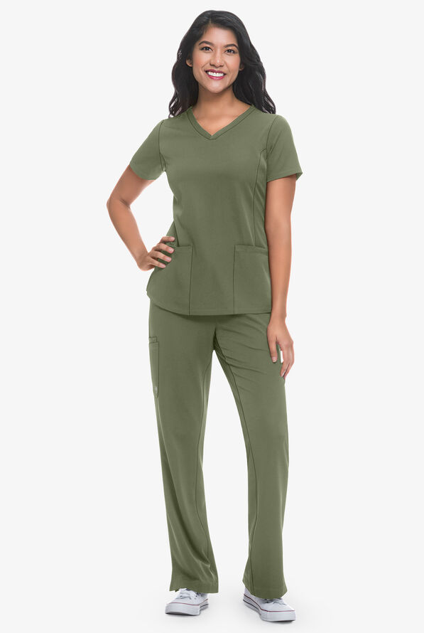 HH Works by Healing Hands Monica Women's 4-Pocket STRETCH V-Neck Scrub Top - Olive - 2