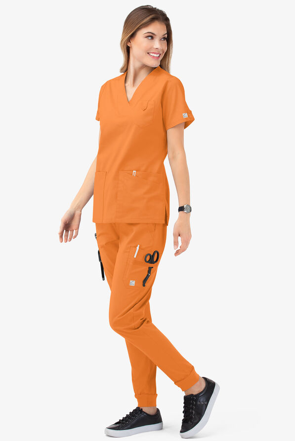 Butter-Soft STRETCH Women's 6-Pocket V-Neck Scrub Top - Apricot Crush - 7