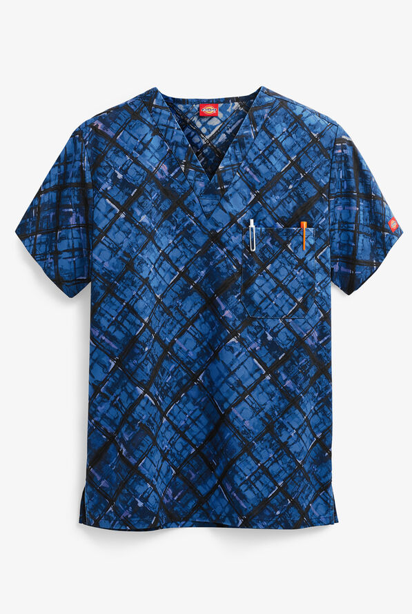 Dickies EDS Painterly Plaid Men's 1-Pocket V-Neck Print Scrub Top - null - 1