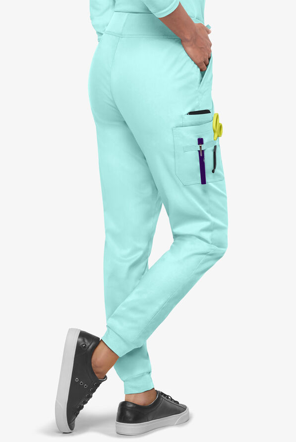 Butter-Soft STRETCH Women's 5-Pocket Cargo Jogger Scrub Pants - Petite - Sea Frost - 4