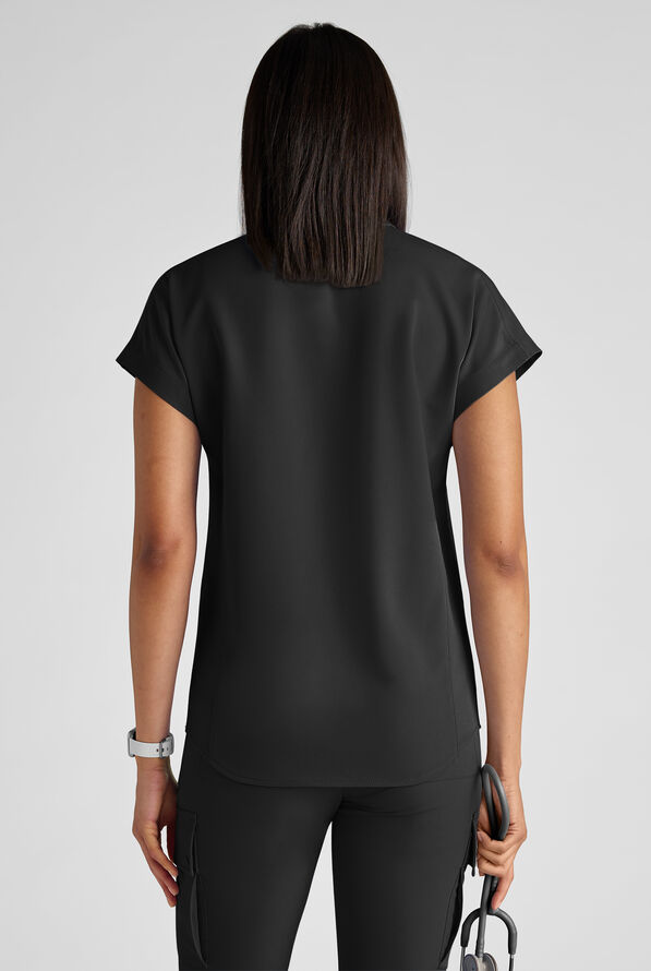 ReSurge Rhine Women's 5-Pocket Oversized Half Zip Stand Collar Scrub Top - Black - 3