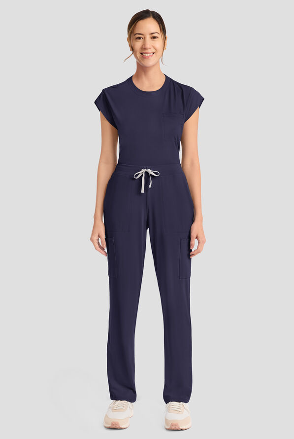 Cherokee Achieve Women's 5-Pocket STRETCH Elastic Waist Drawstring Cargo Scrub Pants - Navy - 5