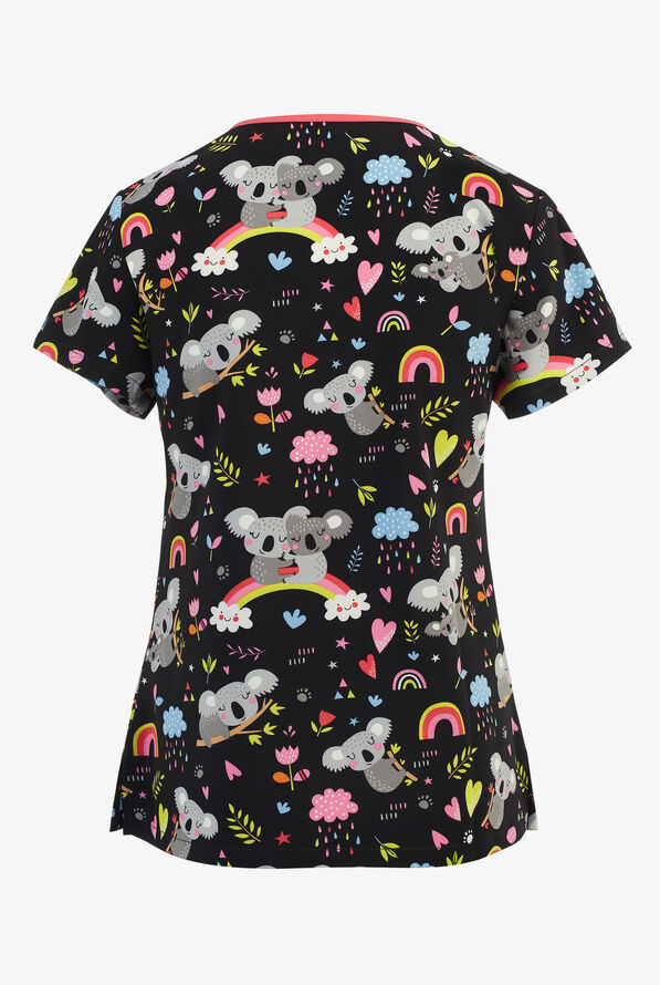 Med Couture Koala Women's 2-Pocket STRETCH V-Neck Print Scrub Top - null - 2