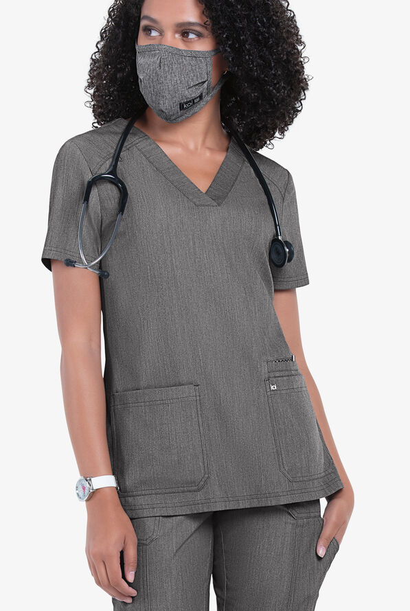 koi Next Gen Hustle and Heart Women's 3-Pocket STRETCH V-Neck Scrub Top - Heather Grey - 4