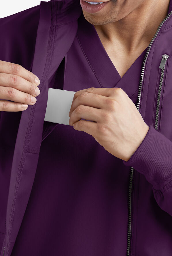 Advantage STRETCH Men's 4-Pocket Zip Front Warm-Up Scrub Jacket - Eggplant - 4