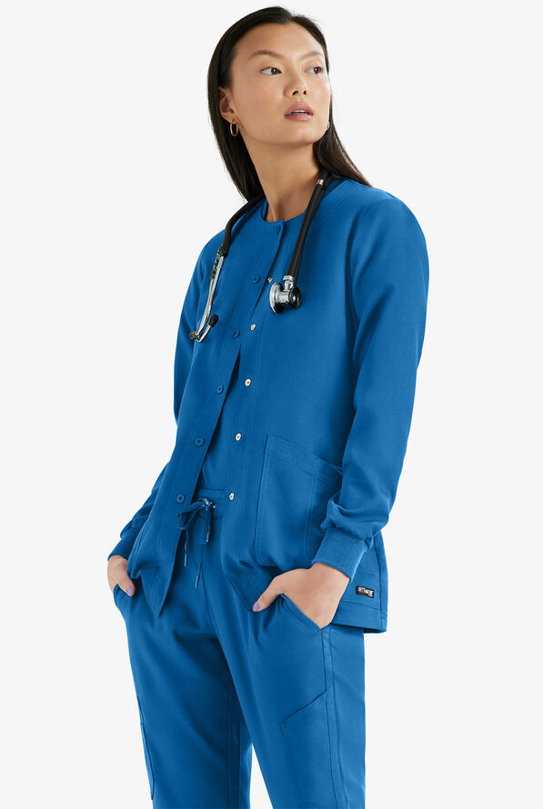 Chaqueta médica abrigada Grey's Anatomy de corte moderno con cuello redondo y 4 bolsillos para mujer - Royal - 2