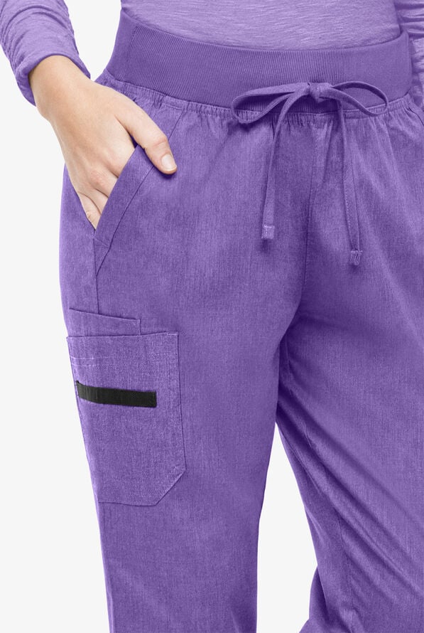 Butter-Soft STRETCH Women's 5-Pocket Cargo Jogger Scrub Pants - Petite - Sparkling Grape Heather - 2