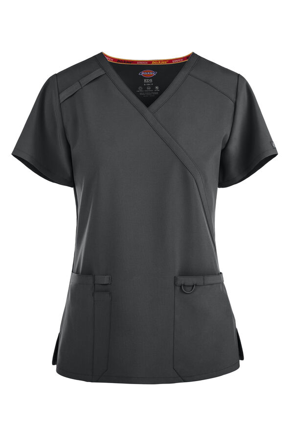 Dickies EDS Essentials Women's 2-Pocket STRETCH Mock Wrap Scrub Top - Pewter - 1