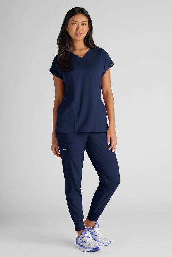 Grey's Anatomy by Barco Emerge Brylyn Women's 2-Pocket STRETCH Dolman Sleeve V-Neck Scrub Top - Indigo - 7